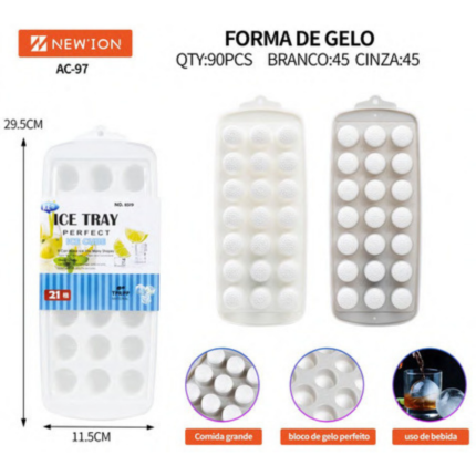 AC-97 | Forma de Gelo com Tampa – Gelo Grande e Redondo (29,5x11,5cm)