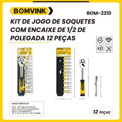 Kit Jogo de Soquetes com Encaixe de 1/2