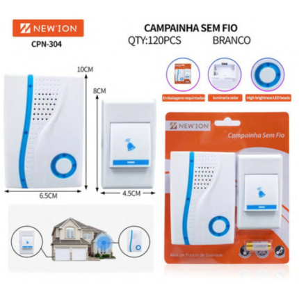 Campainha Sem Fio CPN-304 – Resistente à Água, Alcance 50 Metros, Instalação Fácil e Design Moderno