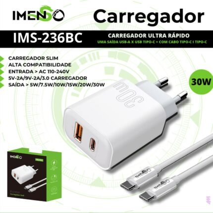CARREGADOR A+C 30W COM C-C BRANCO