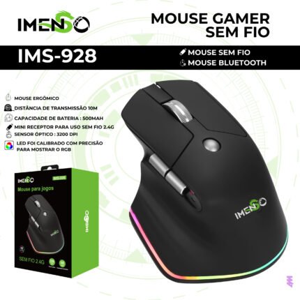 MOUSE ERGONOMICO DSITANCIA 10M 500MAH 3200DPI RGB BLUETOOTH