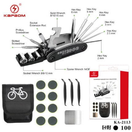 Kit de Ferramentas para Bicicleta KAPBOM KA-2113 com Bolsa e Acessórios