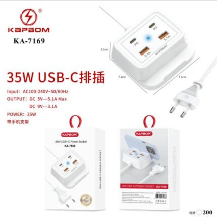 HUB USB-C(2USB 2TYPE-C)COM SUPORTE P/CELULAR 35W(AC100-240V-50/60HZ) KAPBOM