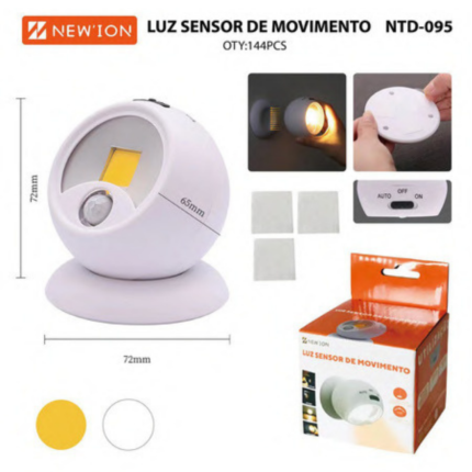 Luz com Sensor de Movimento 360° – Recarregável, Magnética e à Prova d’Água – NTD-095