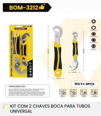 PAR DE CHAVES DE TUBO UNIVERSAL, AJUSTAVEL BOM-3212