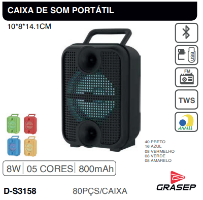 APARELHO RECEPTOR DE RADIODIFUSAO, SENDO CAIXA DE SOM COM CONEXAO BLUETOOTH, ENTRADA PARA PENDRIVE E